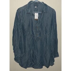 J. Jill Bristol Women’s 1X LS Half Button Denim Shirt Blue NWT $99
